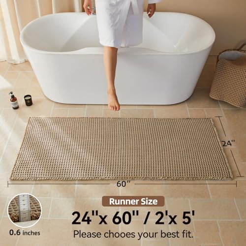 Triohero Waffle Runner Rug Bathroom, Long Boho Bath Mat, 24x60 Beige - color: Beige, size: 2' X 5' (Runner)