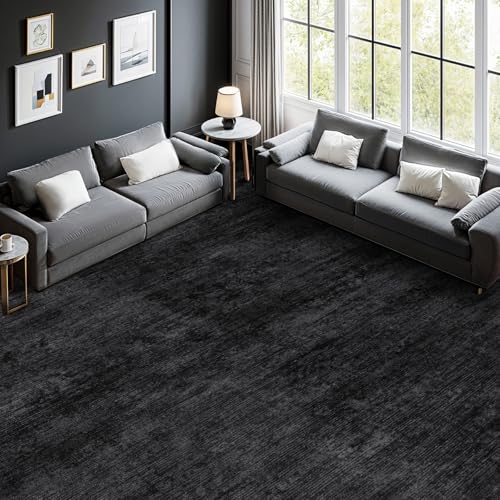 5x7 Washable Area Rug, Black Solid Area Rugs for Living Room & Bedroom - color: Black, size: 5' x 7' (Rectangular)