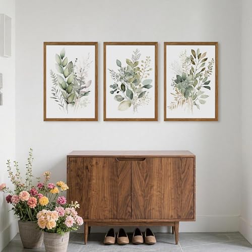 AVECCO 3 Pieces Green Watercolor Botanical Framed Canvas Wall Art 20x30 in - color: Sage Green Plant, size: 30"L x 20"W