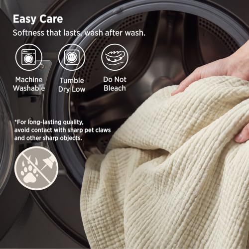 Bedsure 100% Cotton Muslin Blankets for Adults, Large Throw, Linen Beige - color: 00 - Beige, size: Throw XL (50" X 70")