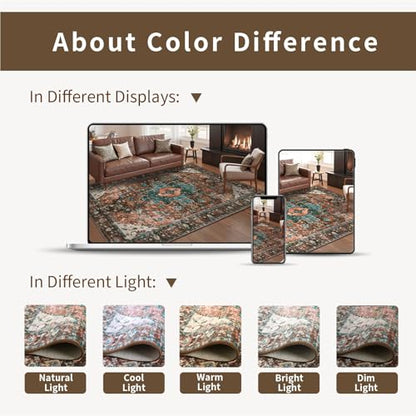 Ciicool Washable 3x5ft Area Rug,Boho Soft Non-Slip for Kitchen Entryway - color: Brick Red/Dull Teal, size: 3' x 5' (Rectangular)