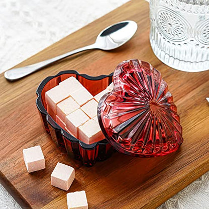 Crystal Heart-Shaped Jewelry Box, Decorative Glass Trinket Box with Lid - color: Burgundy