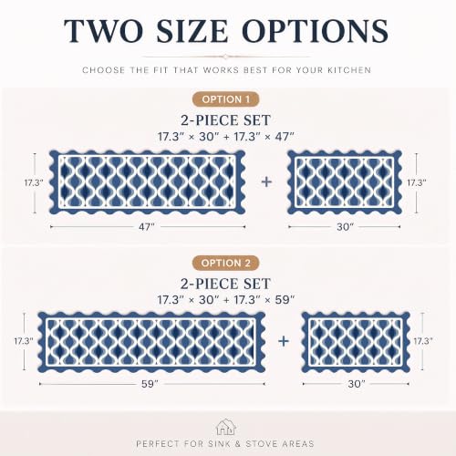 Arenarug Scalloped Wavy Lattice Kitchen Mats for Floor, Blue Kitchen Rugs - color: Dusty Blue, size: 17.3"x30"+17.3"x47"