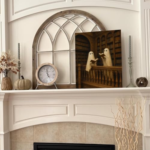 Halloween Wall Art Framed Canvas Print Ghost Reading Books Poster - color: Q