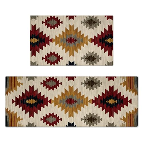 Artoid Mode Diamond Pattern Retro Kitchen Mats Set of 2-17x29 + 17x47