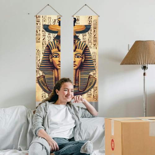 AHANDMAKER Pack of 2 Ancient Egyptian Pharaoh Tapestries, Vertical Old Hieroglyphs Long Aesthetic Tapestry, Doorway Curtain Tassel Wall Hanging for Bedroom Living Room, 13 x 51 Inch - color: Egyptian Pharaoh