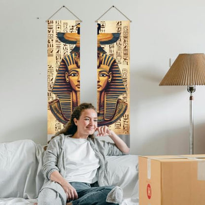 AHANDMAKER Pack of 2 Ancient Egyptian Pharaoh Tapestries, Vertical Old Hieroglyphs Long Aesthetic Tapestry, Doorway Curtain Tassel Wall Hanging for Bedroom Living Room, 13 x 51 Inch - color: Egyptian Pharaoh