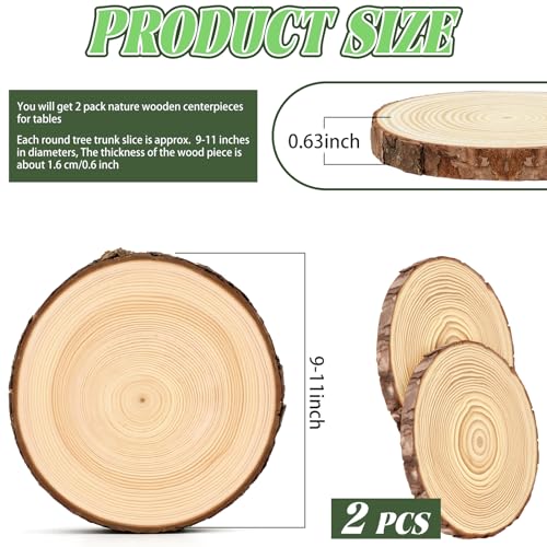 FSWCCK 2 Pack Nature Unfinished Round Wood Slices, 9-11 Inches Wooden Circle, Large Wood Slabs for Weddings Centerpieces Decor and DIY Painting Crafts (9"-11") - size: 2 Pcs 9"-11"