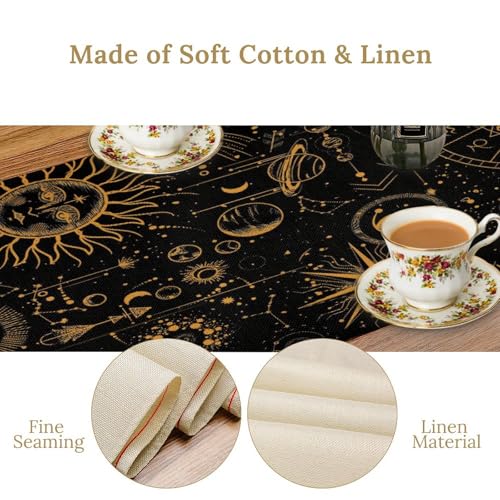 Sun Moon Table Runner,Boho Hippie Mystic Astral Celestial Tarot Constellation Moon Starry Night Tabletop Restaurant Dining Kitchen Wedding Party 13x36 Inch - color: Moon Style-14, size: W13X L36