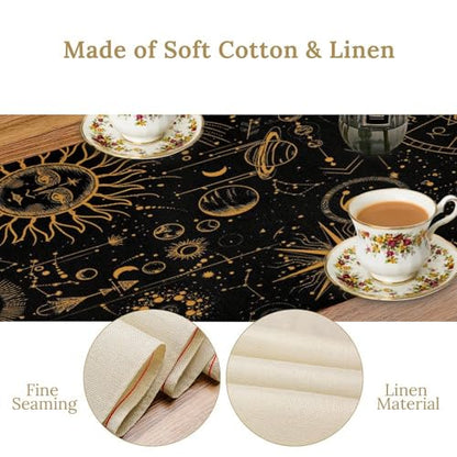 Sun Moon Table Runner,Boho Hippie Mystic Astral Celestial Tarot Constellation Moon Starry Night Tabletop Restaurant Dining Kitchen Wedding Party 13x36 Inch - color: Moon Style-14, size: W13X L36