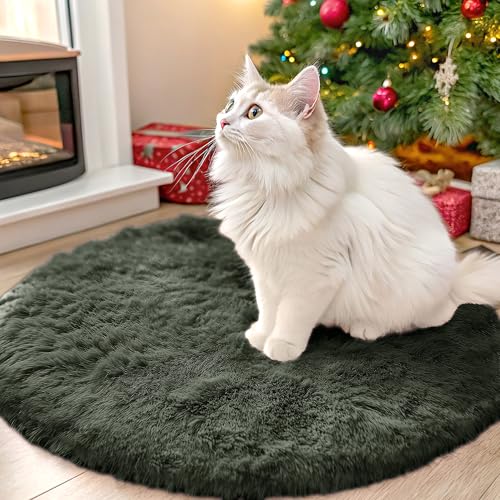 OLANLY Olive Green Round Rugs for Bedroom - Machine Washable, 2 ft Circle Area Rugs for Living Room, Soft and Fluffy Shaggy Carpet for Teen Girl and Boys, Nursery Rooms, Dorms, Home Decor Aesthetic - color: Olive Green, size: 2 Ft Round