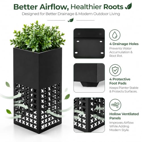 2 Pack Tall Outdoor Planters,14"Lx14'Wx30"H Metal Black Planter for Porch