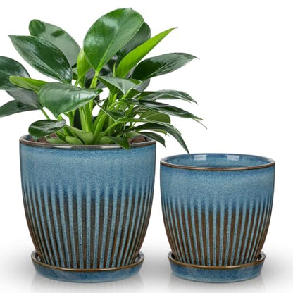Oairse Ceramic Pots for Indoor Plants 4.9 +5.7 inch Pots for Plants - color: Slate Blue - 4.9" & 5.7" Set