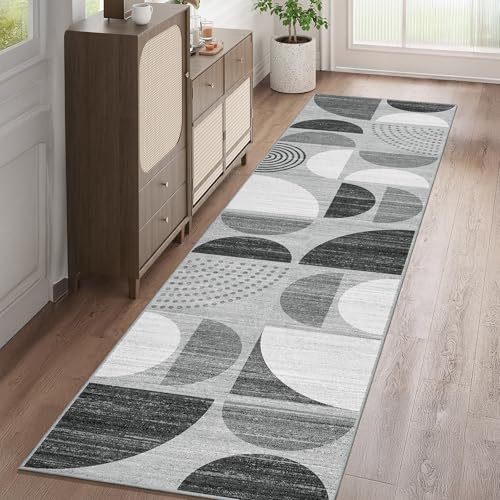 MUJOO Runner Rug Washable,2x8 Area Rugs Non Slip Modern Abstract Boho - color: Black and Grey, size: 2' x 8' (Rectangular)