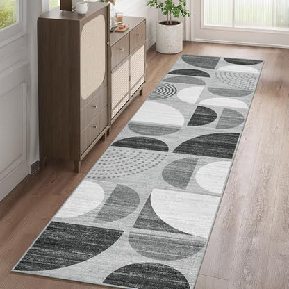 MUJOO Runner Rug Washable,2x8 Area Rugs Non Slip Modern Abstract Boho - color: Black and Grey, size: 2' x 8' (Rectangular)
