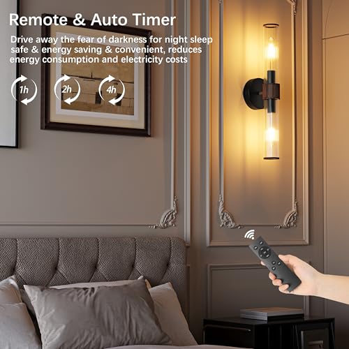 Morauroral Black Walnut Battery Operated Wall Sconces Set of 2 - color: Black Walnut