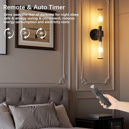 Morauroral Black Walnut Battery Operated Wall Sconces Set of 2 - color: Black Walnut