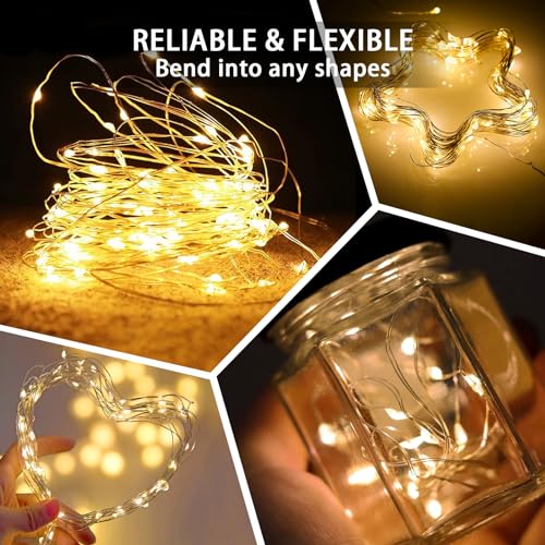 100 Pack Fairy Lights 7Ft 20 LED Twinkle String Lights 3 Modes Battery Operated Waterproof Firefly Starry for Mason Jar Wedding Birthday Party Table Centerpieces Bedroom Christmas,Warm White - color: Warm White, size: 100