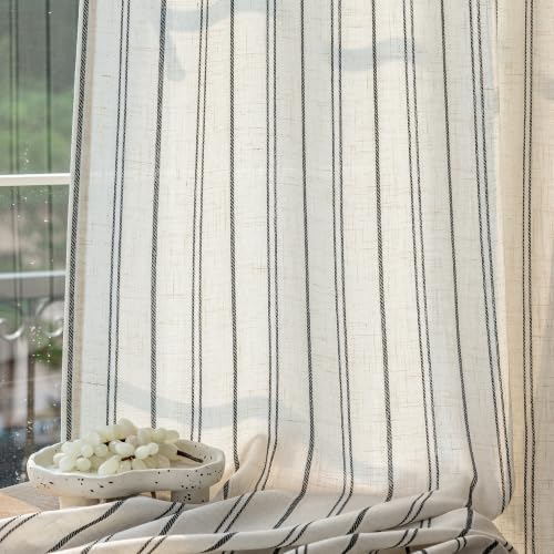 MYSKY HOME Linen Curtains for Bedroom Black Striped 72 Inches Long 2 Panels - color: Black, size: 50"W x 72"L (Pack of 2)