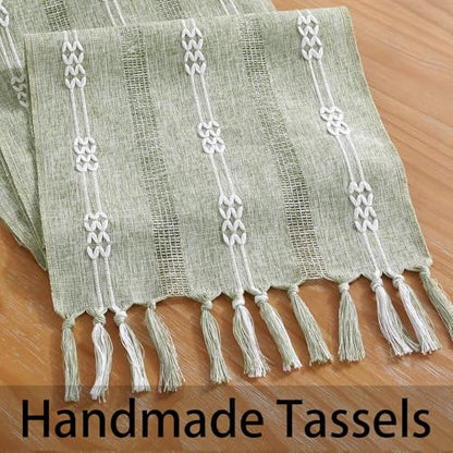 Rustic Boho Table Runner, Farmhouse Table Runners 72 Inches Long for Kitchen Dining Room, 13x72 Inches, Sage Green Lines - color: Hollow Sage Green Lines, size: 13"x72" / 33x183cm
