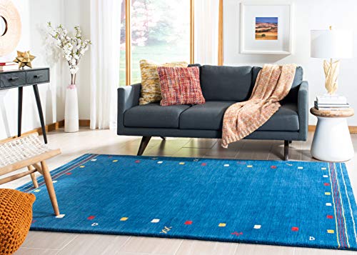 SAFAVIEH Himalaya Collection Area Rug - 5' x 8', Blue, Handmade Boho Tribal Wool, Ideal for High Traffic Areas in Living Room, Bedroom (HIM563M) - color: Blue, size: 5' x 8' (Rectangular)