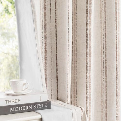 MYSKY HOME Farmhouse Striped Linen Curtains 100% Blackout 52Wx63L,2 Panels - color: Taupe/Blackout, size: 52"W x 63"L (Pack of 2)