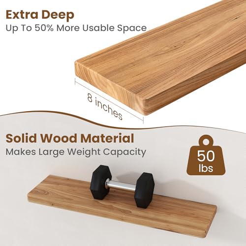 Floating Shelves for Wall, 30"Wx8"D Elm Wood Shelves, Set of 2, Natural - color: Natural, size: Round Edge, 30inch, 2Packs