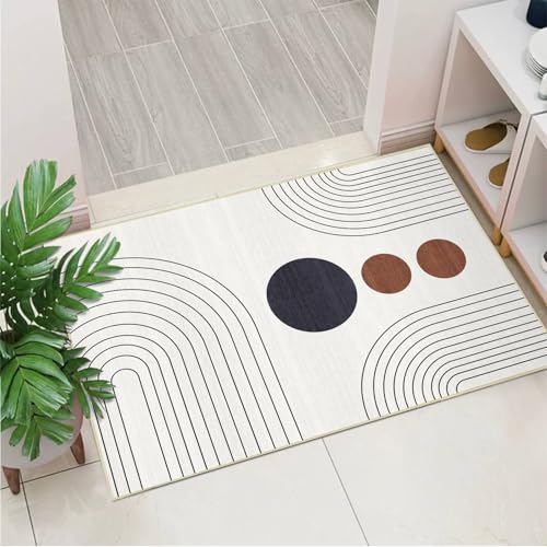 Boho 2x3 Entryway Rug Modern Geometric Abstract Rug Ivory Door Mat Washable - color: Ivory, size: 3' x 2' (Rectangular)
