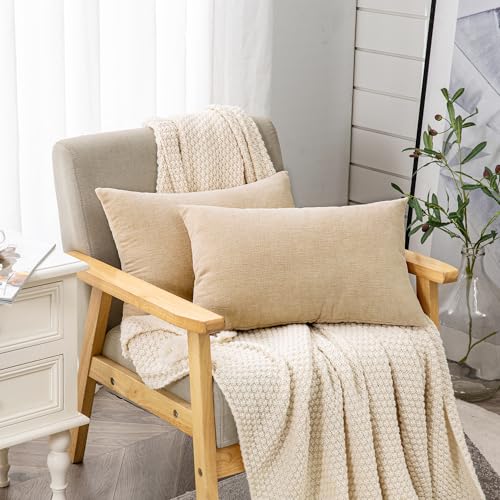 GAWAMAY Beige Chenille Throw Pillow Covers 12x20 Set of 2 for Couch - color: Beige, size: 20" x 12" (Pack of 2)
