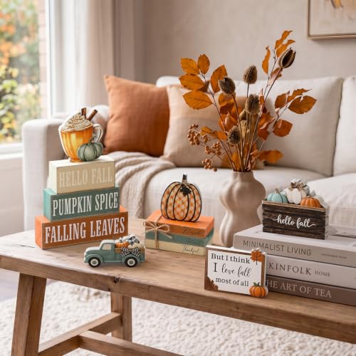 11 Pcs Fall Coffee Table Decor for Home, Wooden Pumpkin Spice Signs - style: Fall Farmhouse