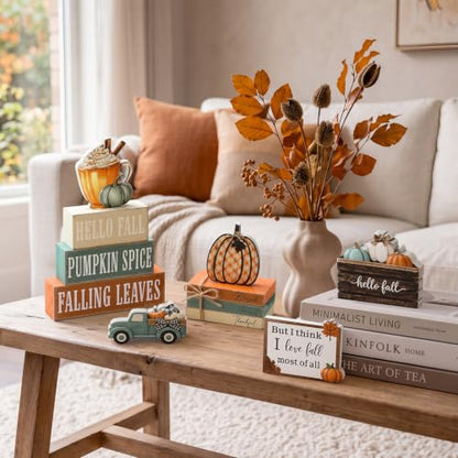 11 Pcs Fall Coffee Table Decor for Home, Wooden Pumpkin Spice Signs - style: Fall Farmhouse