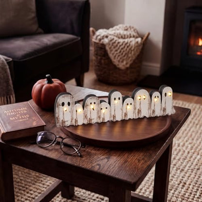 Yousoontic Halloween Ghost Decor, Light up Wooden Ghosts Table Centerpiece - style: Ghost