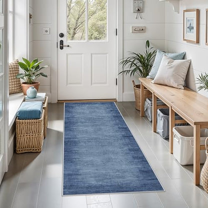 2x6ft Non-Slip Washable Kitchen Rug - Modern Carpet Runner for Hallway,Bedroom Bedside,Laundry Room,Entryway with Rubber Backing – Abstract Neutral Low-Pile Thin (Navy Blue,2x6) - color: Navy Blue, size: 2' x 6' (Rectangular)