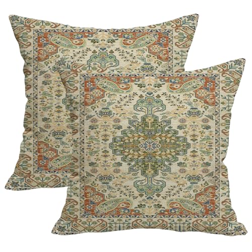 Boho Throw Pillow Covers 20x20 Sage Green Orange Outdoor Pillows - color: Green Orange, size: 20" x 20" (Pack of 2)