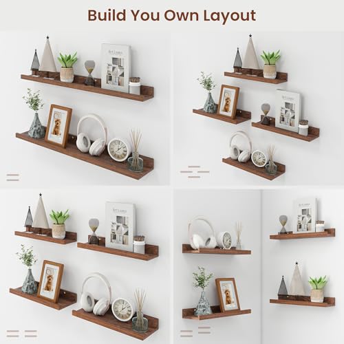 Axeman Picture Ledge Shelf, 55 Inch Walnut Floating Shelves Set of 4 - color: Walnut, size: 55 Inch