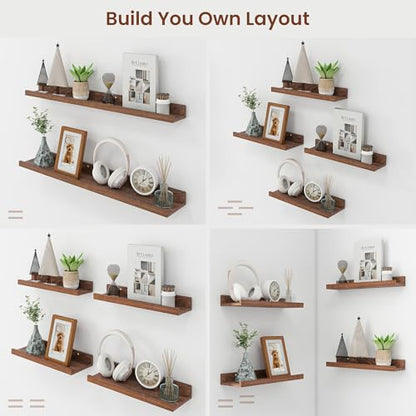 Axeman Picture Ledge Shelf, 55 Inch Walnut Floating Shelves Set of 4 - color: Walnut, size: 55 Inch