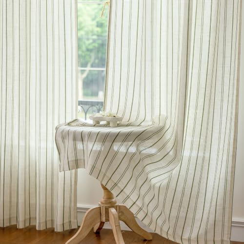 MYSKY HOME Green Striped Linen Curtains for Living Room 50 x 102 2 Panels - color: Green, size: 50"W x 102"L (Pack of 2)
