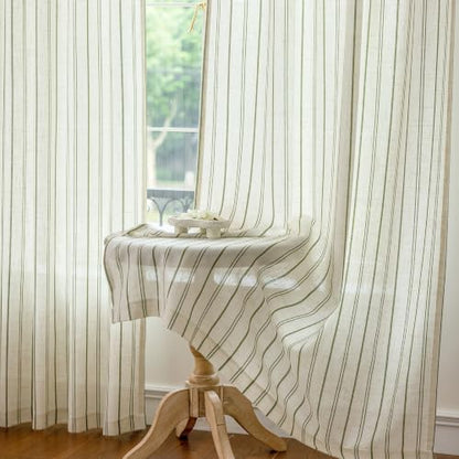 MYSKY HOME Green Striped Linen Curtains for Living Room 50 x 102 2 Panels - color: Green, size: 50"W x 102"L (Pack of 2)