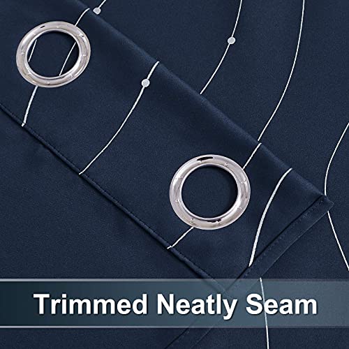 StangH Navy Blue Blackout Curtains - Silver Wave Dots Print Curtains Thermal Insulated Grommet Curtain Drapes for Bedroom Study Room, W52 x L63 inches, 2 Panels - color: Silver Navy, size: 52"W x 63"L (Pack of 2)