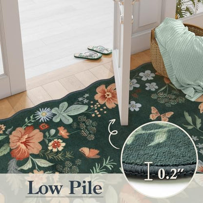 Lahome Floral Hallway Runner Rug Non Slip, 2'6''x10' Soft Washable Runners - color: Dark Green, size: 2.6' x 10'(Runner)