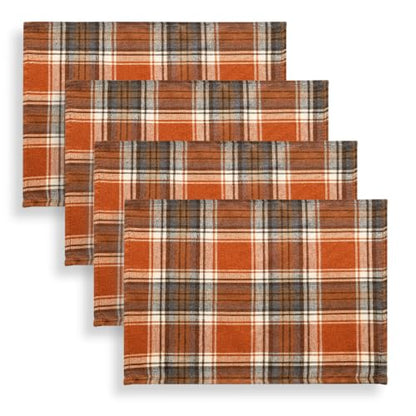 AQOTHES Fall Plaid Placemats Set of 4, Orange Checkered Table Mats 12×18 - color: Orange