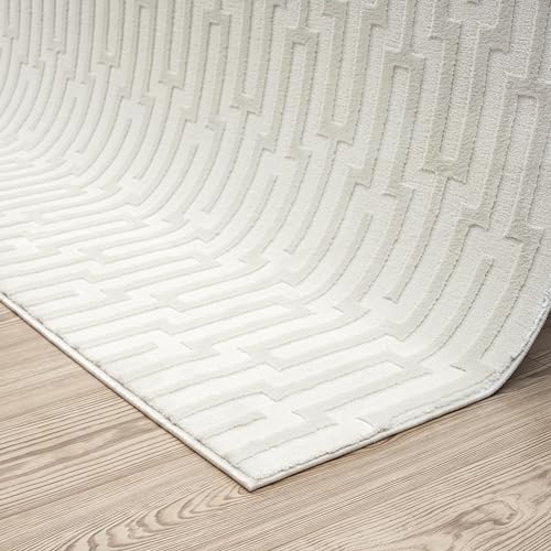 Abani Neutral Cream Area Rug for Living Room, Bedroom - Geometric Pattern - 2' x 3' - Durable & Easy to Clean - size: 2' x 3' (Rectangular)
