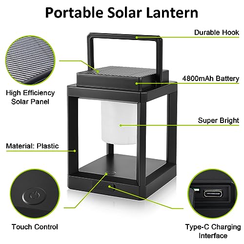 Solar Lantern Outdoor Table Lamp, Cordless Rechargeable Light