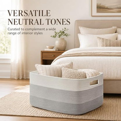 OIAHOMY Blanket Basket Laundry Basket Dog Toy Basket 75L Gradient Grey - color: Gradient Grey, size: 22”x17”x12”