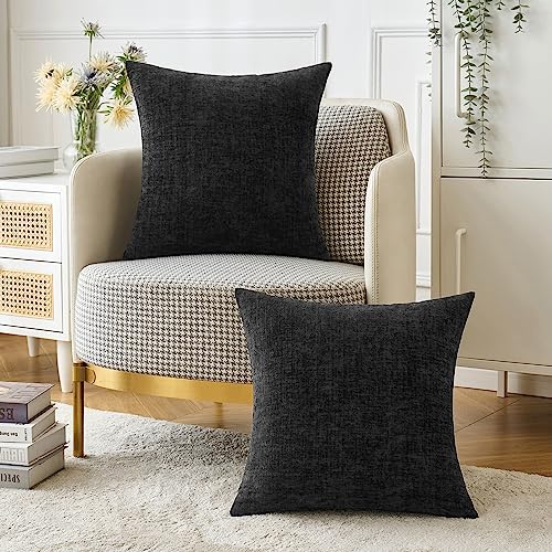 MIULEE Soft Chenille Throw Pillow Covers Black 16x16 Inch Pack of 2 - color: Black, size: 16" x 16" (Pack of 2)