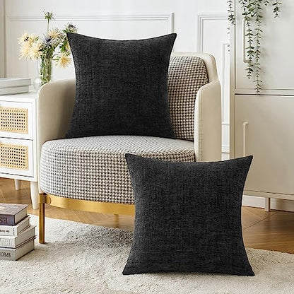 MIULEE Soft Chenille Throw Pillow Covers Black 16x16 Inch Pack of 2 - color: Black, size: 16" x 16" (Pack of 2)
