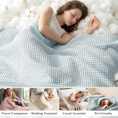 Exclusivo Mezcla 100% Cotton Throw Blanket for Couch, Ice Blue - color: Ice Blue, size: Throw (50" x 60")