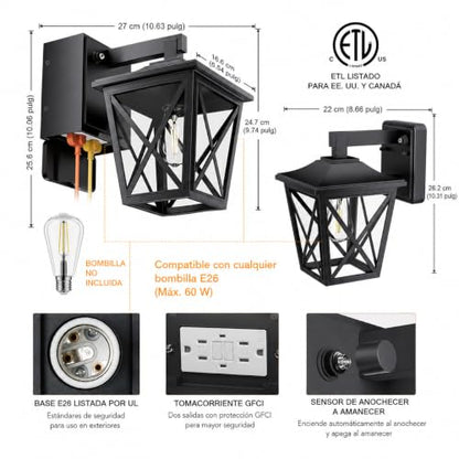Ehaho Porch Lights with GFCI Outlet Aircraft Grade Aluminum Alloy-Black 1PC - color: Black, size: 1PC