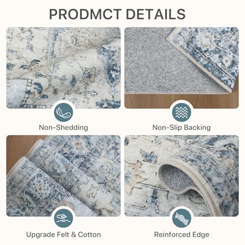 BESBLEE 2'6"x4' Washable Runner Rug Non Slip for Hallway, Blue/Gold - color: Blue/Gold, size: 2'6" x 4' (Runner)