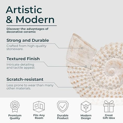 Coastal Seashell Decorative Figurine – Handcrafted Polyresin Nautical Decor Sculpture – Figurines & Sculptures Home Decor for Office, Bedroom & Living Room – 7", Whitewash